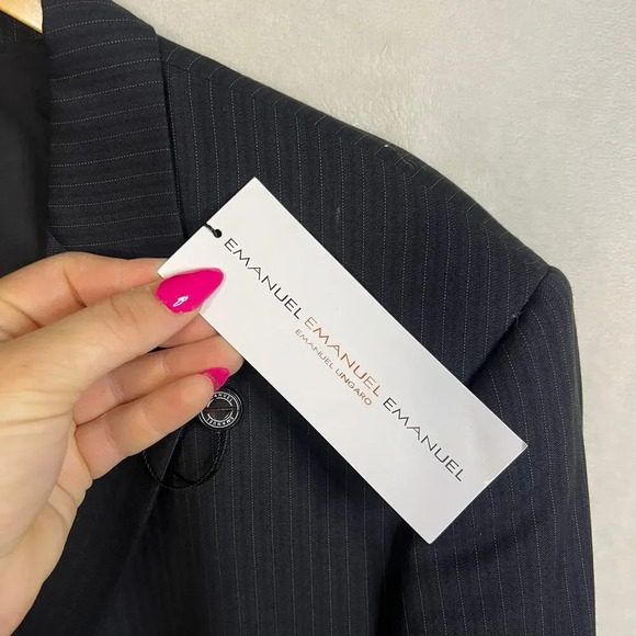 NWT Emanuel Ungaro Men's Size 48 Long 42W‎ Black Pinstriped Wool Blazer - Picture 3 of 5